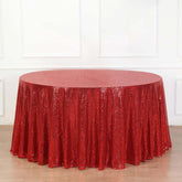 Sequin 132" Round Tablecloth Red - Seamless Dazzling Table Cover